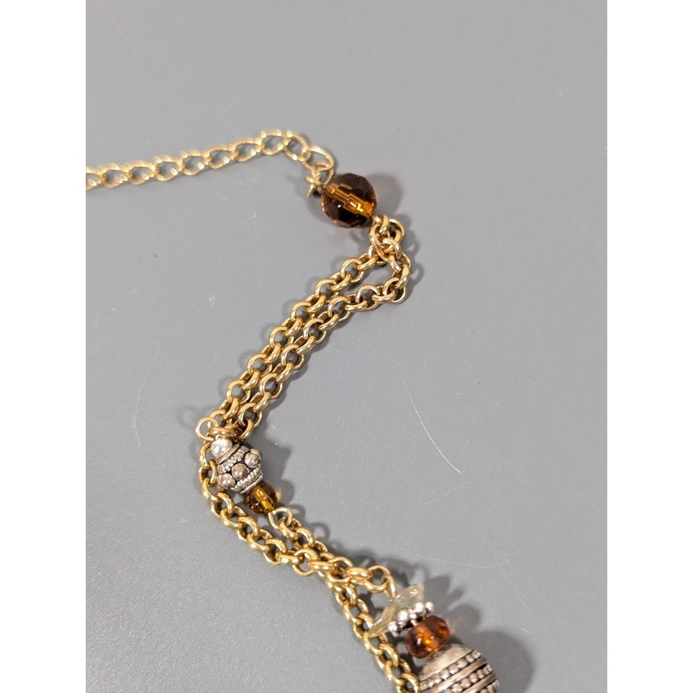 Avon Double Chain‎ Lariat Amber Color Beaded Necklace Elegant Chic 19 in - Picture 10 of 12